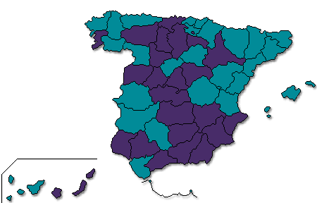 Mapa coloreado por provincia segn los resultados de la candidatura