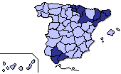 Mapa coloreado por provincias segn la participacin en primer avance comparado con 2009