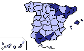 Mapa coloreado por provincias segn la participacin en segundo avance comparado con 2009