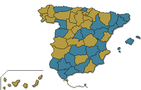 Mapa coloreado segn los resultados de la candidatura comparados con los resultados de 2008