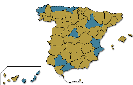 Mapa coloreado segn los resultados de la candidatura comparados con los resultados de 2008