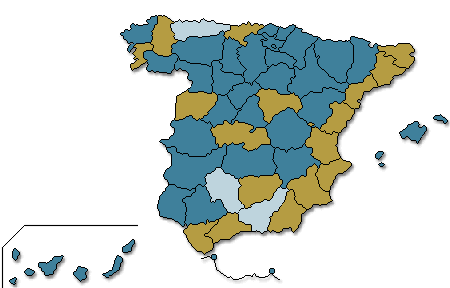 Mapa coloreado segn los resultados de la candidatura comparados con los resultados de 2008